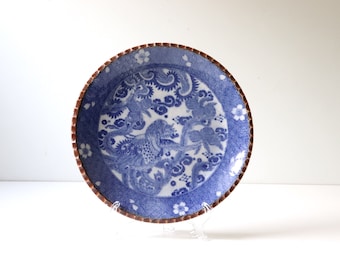 8.5" Japanese Igezara Phoenix Bird Floral Blue and White Plate; Antique Transferware Porcelain Plate Chinoiserie -(PL-H)