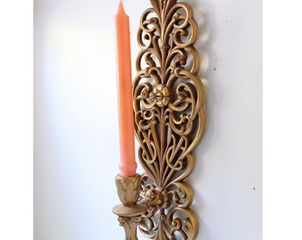 Vintage Gilt Wall Sconce Candle Holder; Ornate Lighting; Hollywood Regency Candle Holder --[B4]