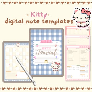 Modello di quaderno digitale con simpatico gattino kawaii: diario gattino Goodnotes, Samsung Notes/Agenda Kawaii, Diario, Diario Gatto Kawaii Paper