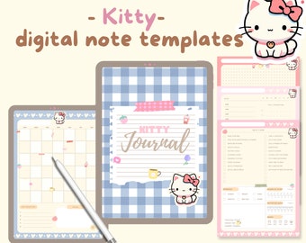 Cute Kawaii Kitty Cat Digital Notebook Template: Diary Kitty Cat Goodnotes, Samsung Notes/ Kawaii Planner, Journal, Diary Cat Kawaii Paper
