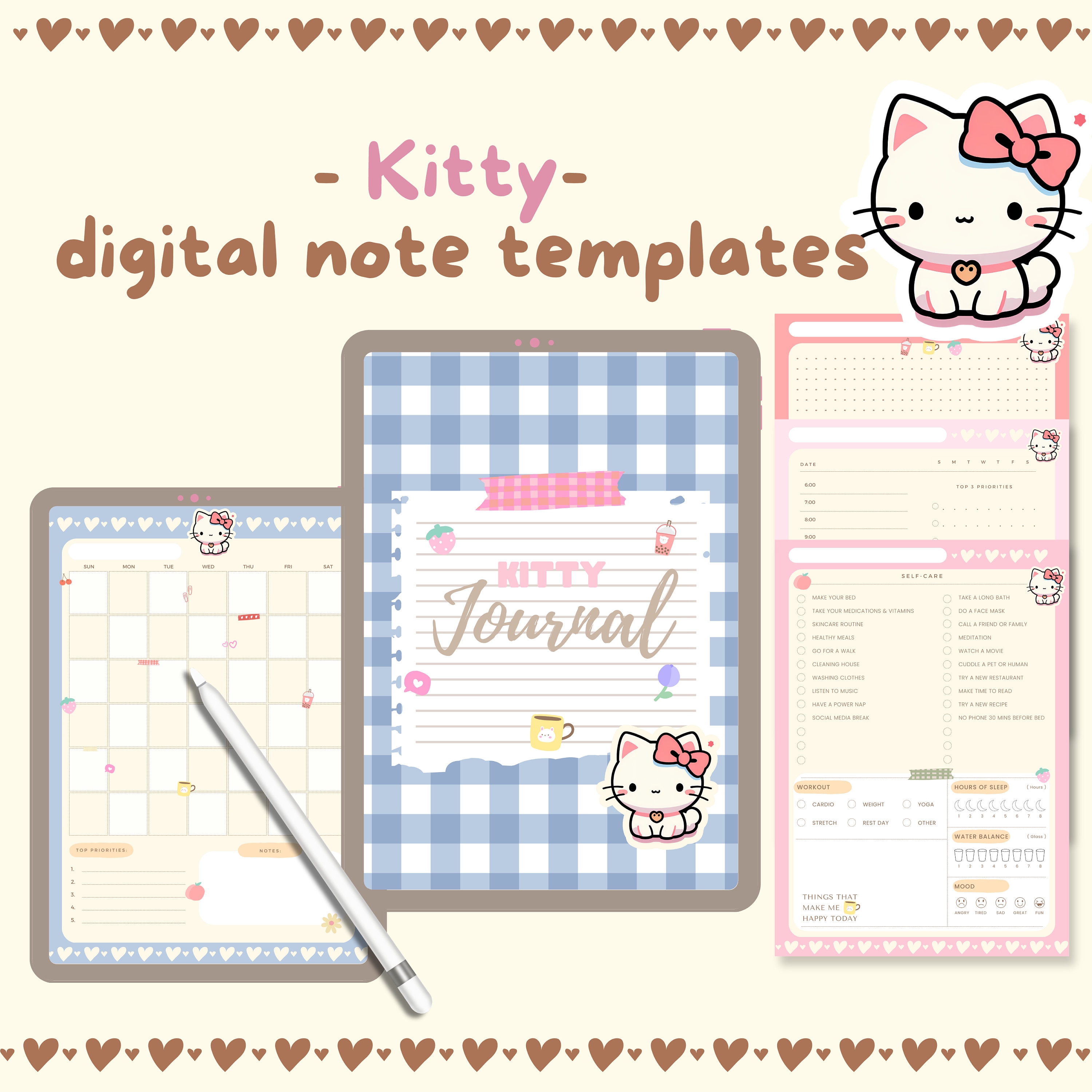 Cute Kawaii Kitty Cat Digital Notebook Template: Diary Kitty