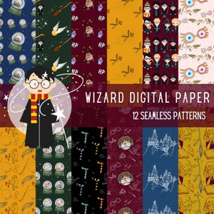 Wizard HP Digital paper Wizard Pattern Digital Paper Magic Background Junk Journal Wizard School Magic Wizard World Witch Paper Printable