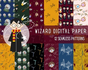 Wizard HP Digital paper Wizard Pattern Digital Paper Magic Background Junk Journal Wizard School Magic Wizard World Witch Paper Printable