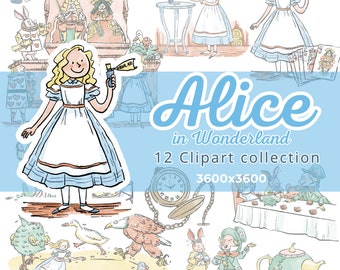 Alice in Wonderland Clipart Alice 12 Clip Art Watercolor Alice Adventures Mad Hatter Tea Party Eat Me Drink Me White Rabbit Key Illustration