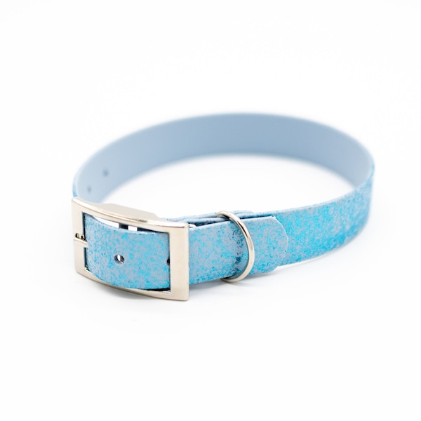 MINA Halsband Biothane Sparkling Blue, verstellbares Halsband, Blau mit silber, Glitzerhalsband