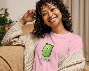 Ladies cucumber T-shirt - Womens Girls Super Cute Cucumber Bear Top Birthday Gift Top