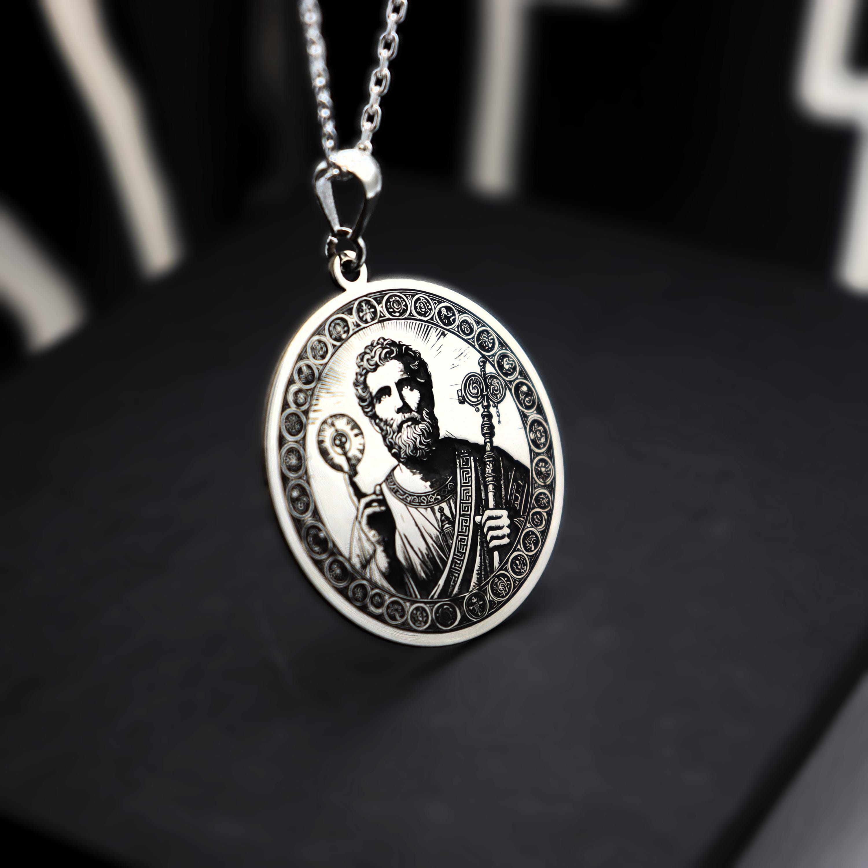アクセサリー Saint Peter 925 Silver Necklace Saint Peter Sterling Silver Necklace, Catholic Patron Saint