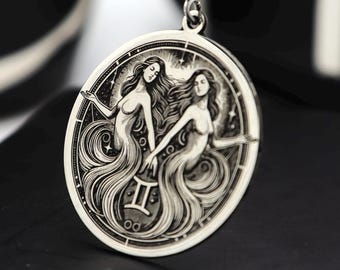 Gemini Zodiac Necklace in 925 Sterling Silver, Twins Astrology