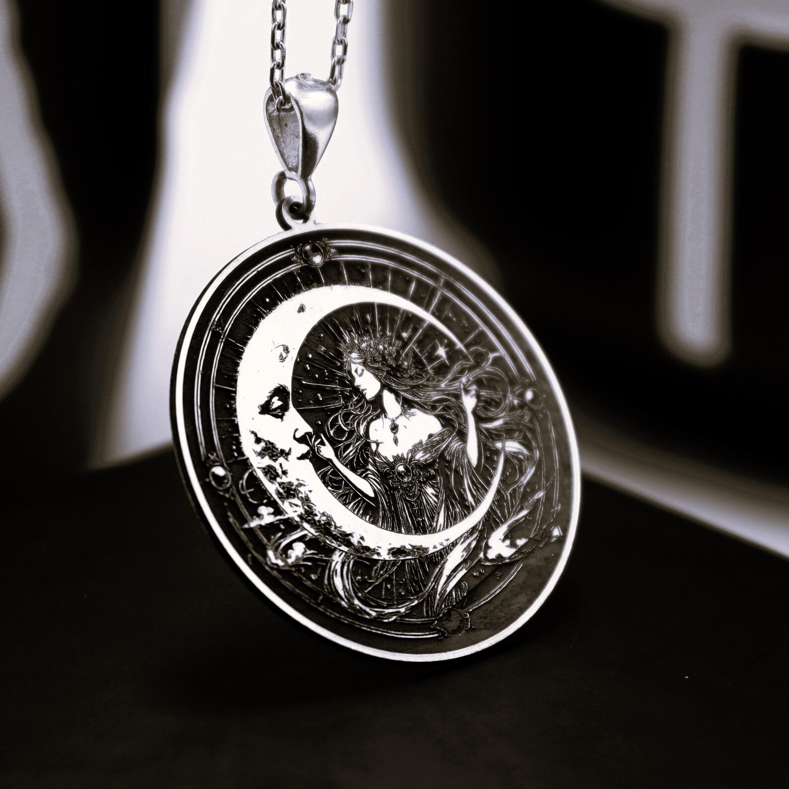 Luna Moon Goddess in 925 Sterling Silver, Celestial Necklace - Etsy