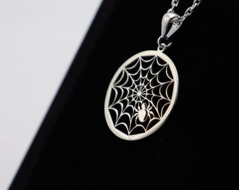 Spider Web Pendant: Gothic Sterling Silver Necklace (Various Chain Lengths)