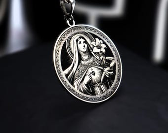 Saint Catherine of Siena Pendant in 925 Sterling Silver, Devotional Necklace
