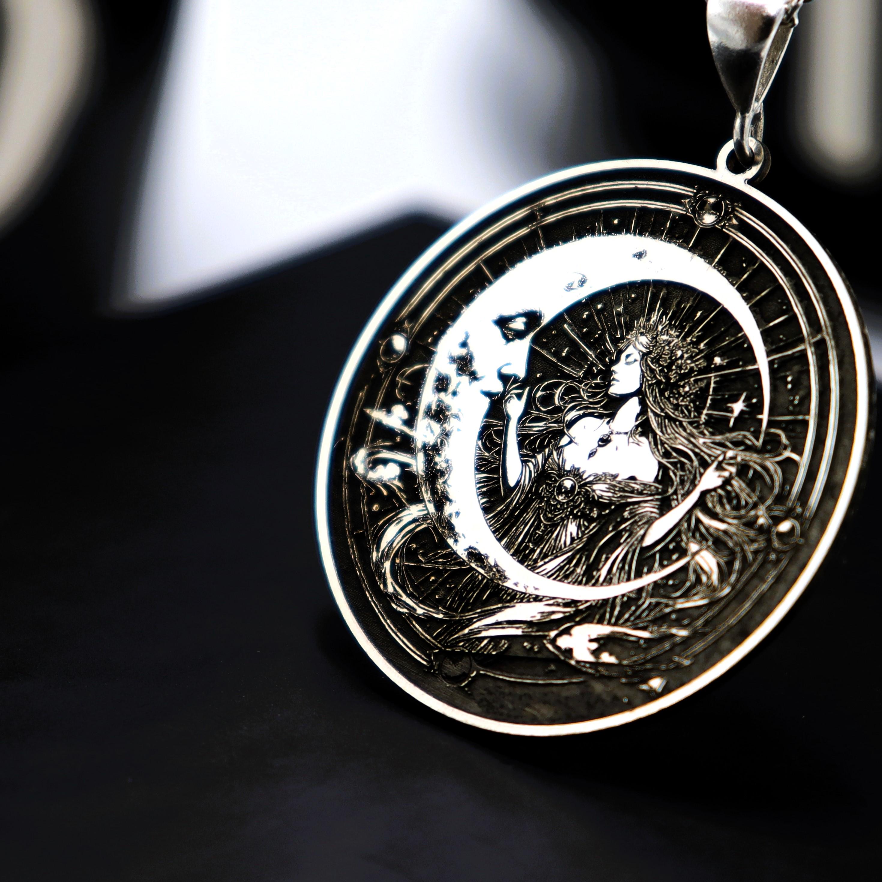 Luna Moon Goddess in 925 Sterling Silver, Celestial Necklace - Etsy