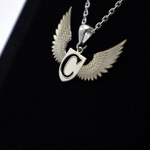 Collar personalizado de plata de ley 925 con alas de plata, colgante con inicial, recuerdo personalizado para padre de hijo.