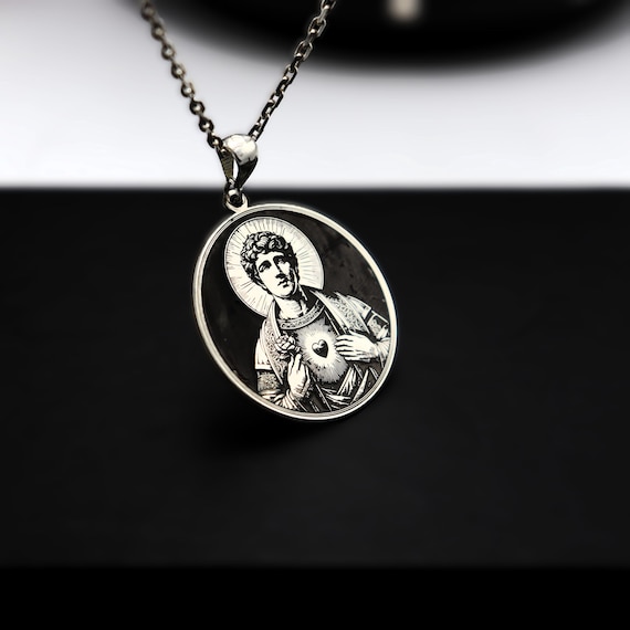 925 Sterling Silver Saint Valentine of Rome CZ Oval Medal Charm Pendan St Valentine