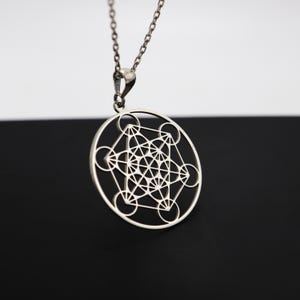 Sterling Silver Metatron Cube Pendant: Sacred Geometry Necklace