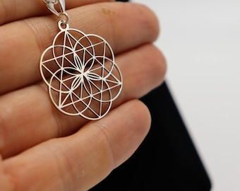 Flower Of Life Sacred Geometry Pendant In 925 Sterling Silver - Round Spiritual Necklace - View #4