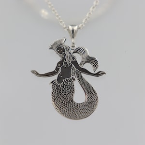 Mythology Mermaid 925 Sterling Silver Pendant Necklace