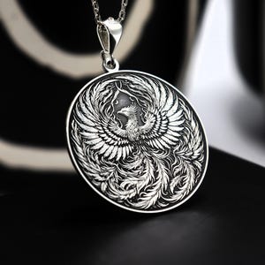 Phoenix Anhänger in 925 Sterling Silber, Wiedergeburt Symbol Halskette