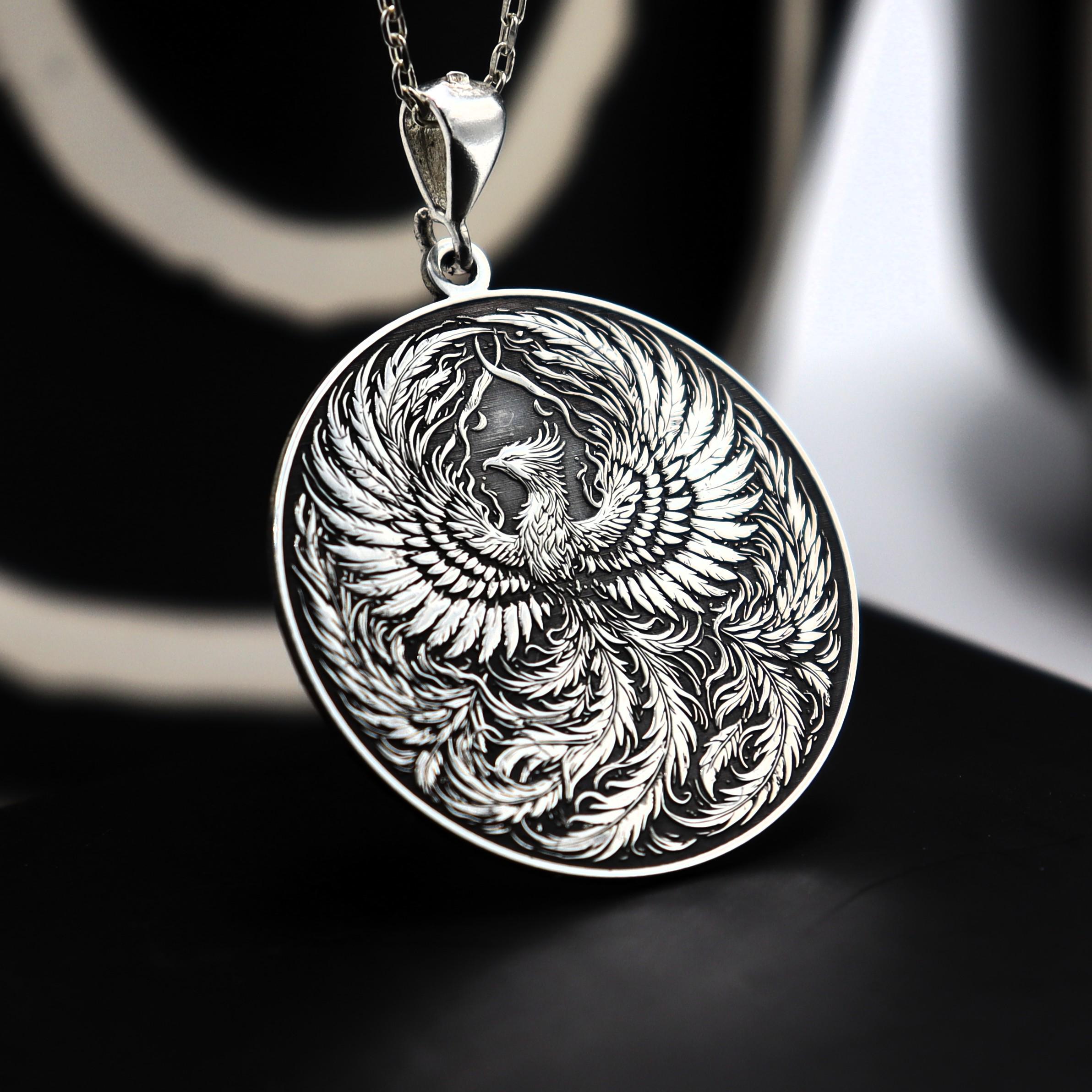 Collana con ciondolo a forma di fenice in argento sterling 925, uccello