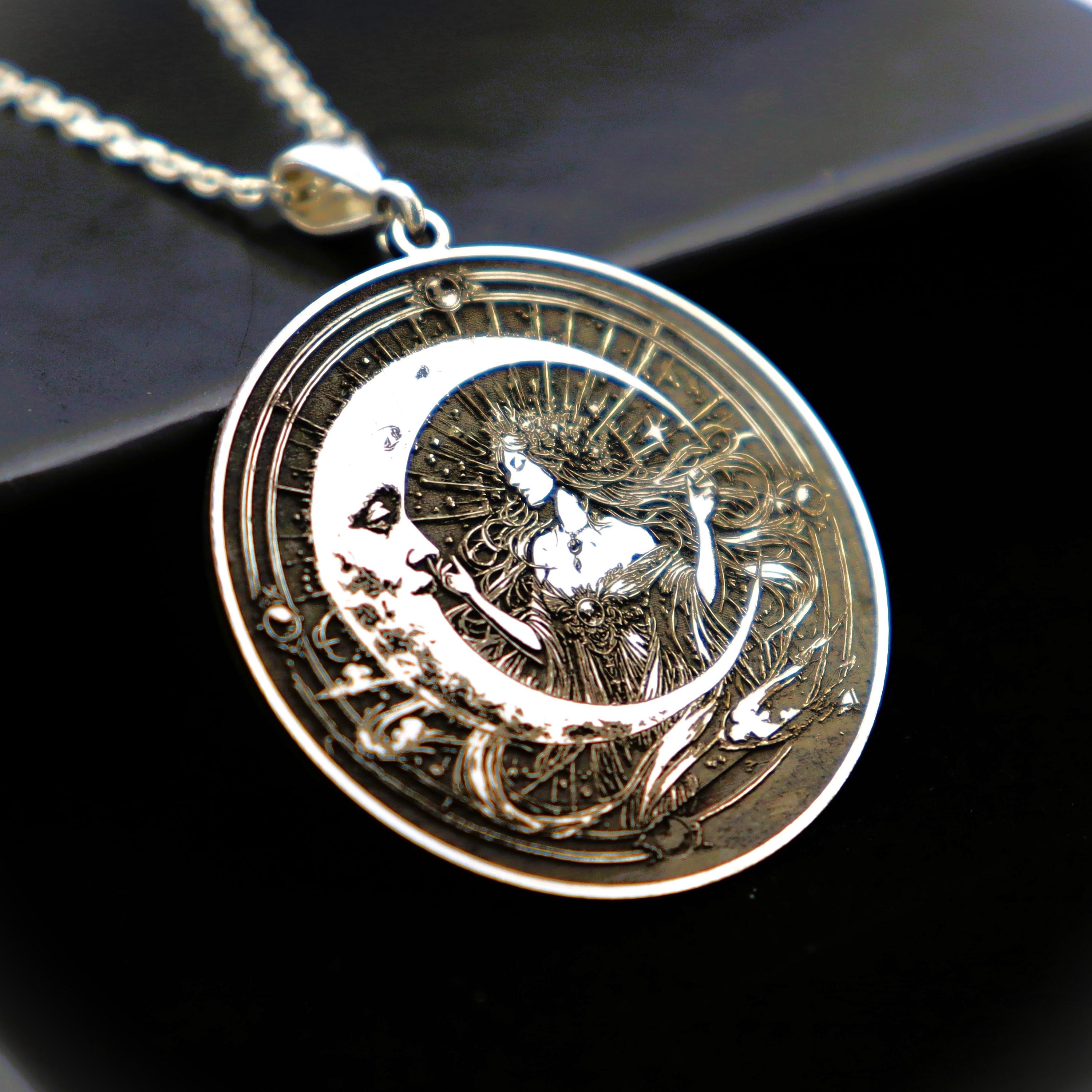 Luna Moon Goddess in 925 Sterling Silver, Celestial Necklace - Etsy