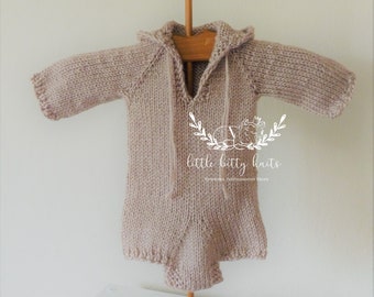 Newborn Photo Prop, Romper, Button Bottom Onesie,  Fawn Brown Ready to ship