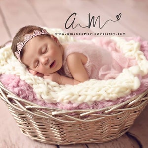 Mohair Romper with Ruffle Bottom, Newborn Photo Prop, Ready to Ship Rose and Ocean image 6