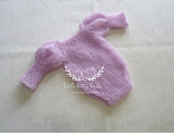 Newborn Romper with Long Sleeves, Newborn  Photo Prop, Mohair Romper,   NB Pink Ready to ship