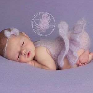 Mohair Romper with Ruffle Bottom, Newborn Photo Prop, Ready to Ship Rose and Ocean image 8