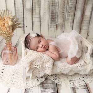 Mohair Romper with Ruffle Bottom, Newborn Photo Prop, Ready to Ship Rose and Ocean image 4