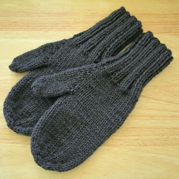 Reserved For Ginghamcottage MITTENS HAND KNIT Adult Wool Dark Charcoal Gray