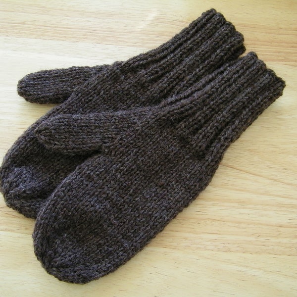 MITTENS HAND KNIT Adult Wool Chocolate Heather