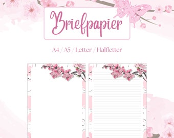 Papeterie imprimable en fleurs de cerisier, feuille de ligne, papeterie imprimable florale, papeterie imprimable, ensemble d’écriture de lettres