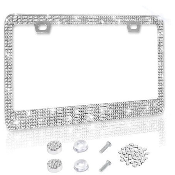 License Plate Frame Bling Crystal Women License Plate Frame License Cover Holder Rhinestone Car License Frame