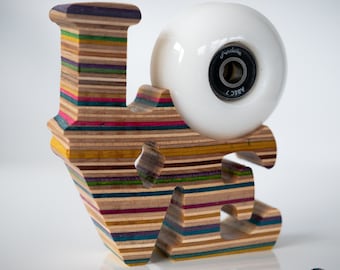 LOVE Skateboard Art Piece Display made from used skateboards, LINED STYLE