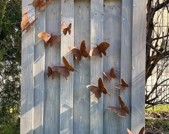 15 pcs décoration murale extérieure papillon en métal rustique Art déco de jardin en métal rouillé pour clôture de jardin