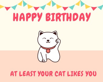 Funny birthday card, cat prank birthday card