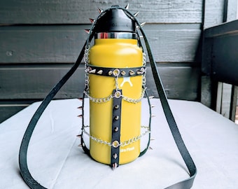 Leather water bottle holder with strap