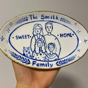 Gepersonaliseerde bord aangepaste familieportret MAX 6 PERSONEN handgeschilderde keramische plaat uniek kerstcadeau housewarming custom verjaardagscadeau