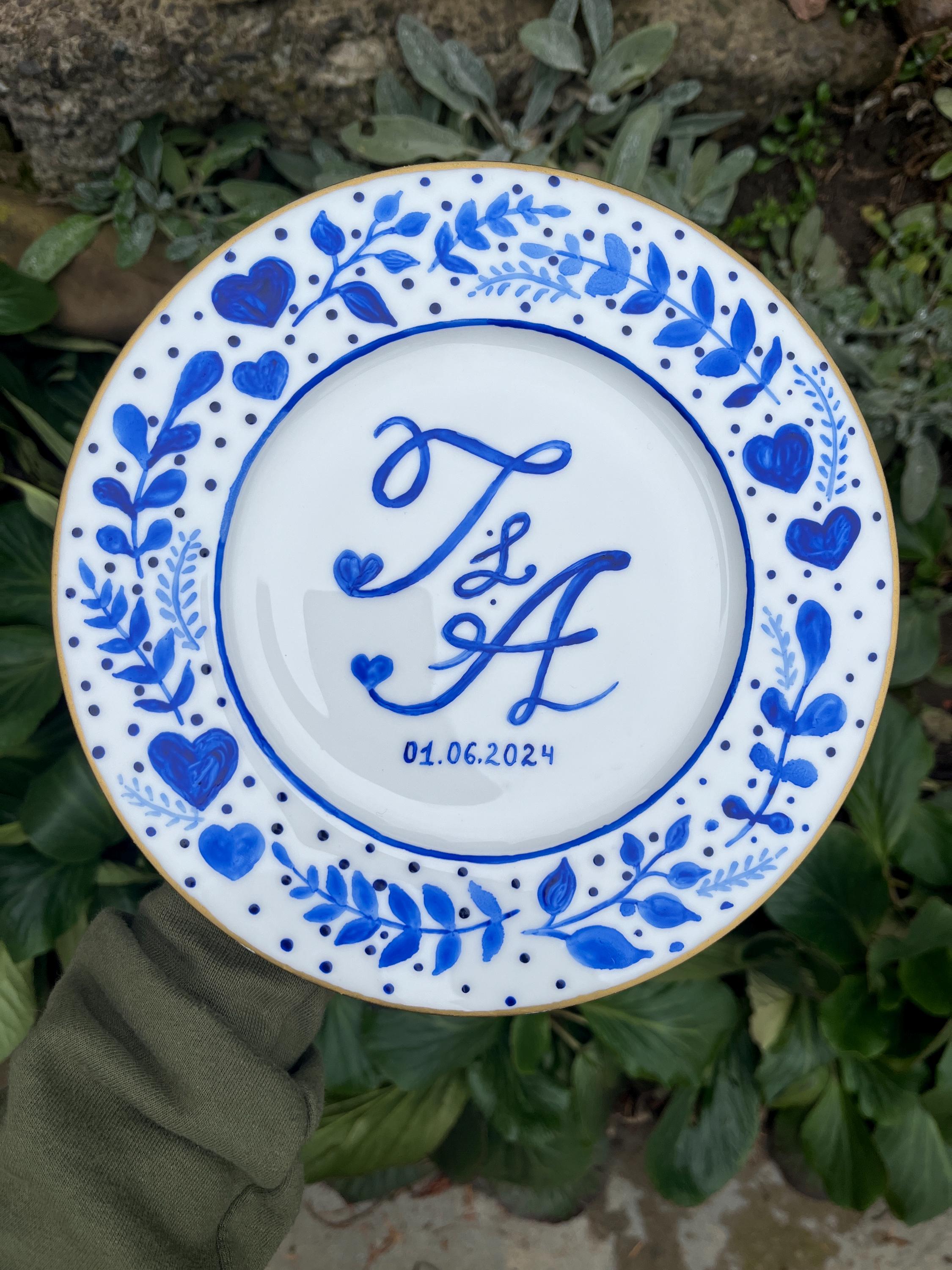 Custom Wedding Monogram Plate – Hand Painted Porcelain Initials ...