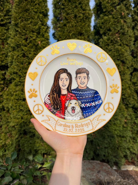 Custom Family Portrait Plate, Hand Painted Anniversary Gift for Husband, Personalized Father's Day Gift