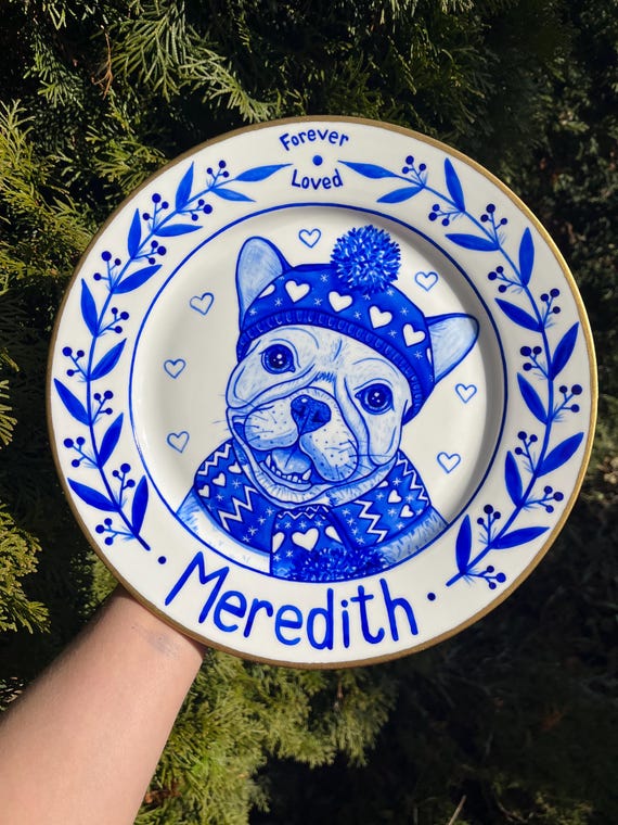 Custom Dog Portrait Plate, Hand Painted Pet Memorial Gift, Personalized Porcelain Pet Loss Keepsake