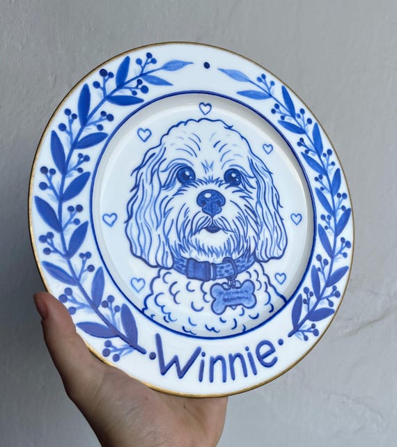 Custom Pet Portrait Plate, Hand Painted Dog or Cat Memorial Gift, Personalized Pet Loss Keepsake