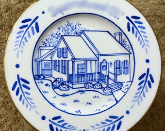 Hand-Painted Custom House Portrait Plate, Personalized Home from Photo, Ceramic Keepsake Platter, Housewarming Gift, New Home Gift