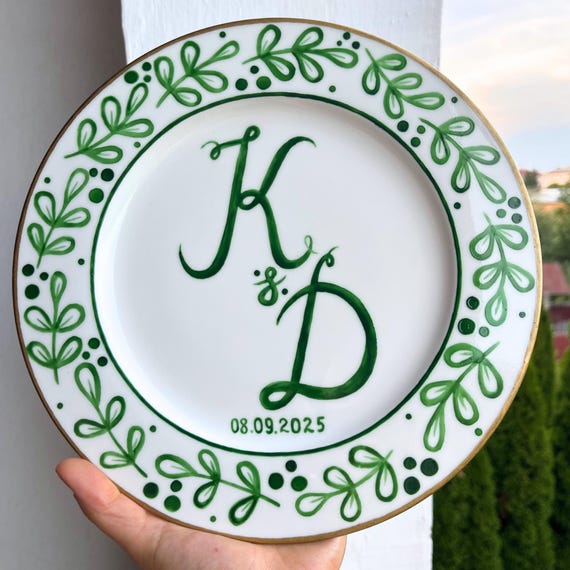 Personalized Wedding Plate – Hand-Painted Ceramic Initial Sign