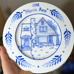Personalized Hand-Painted Home Portrait Plate, Custom Ceramic Platter from Photo, Christmas Gift, Anniversary or Housewarming