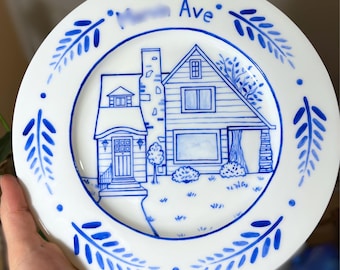Benutzerdefinierte Haus-Porträt-Platte, handgemaltes Zuhause vom Foto, personalisiertes Keramik-Andenken, Einweihungsgeschenk, neues Zuhause Geschenk