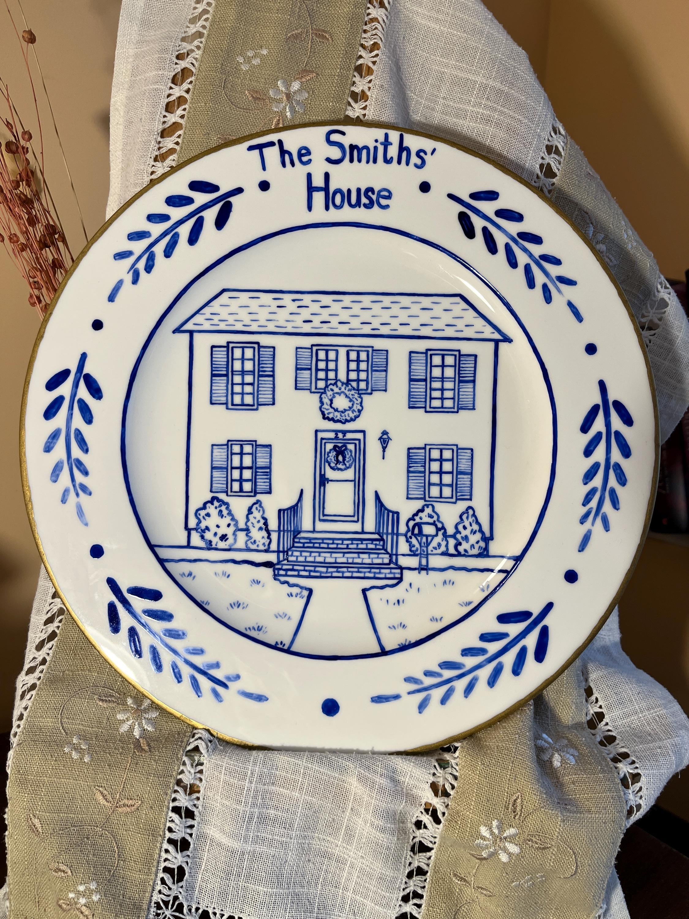 Mothers Day Gift House Portrait on Ceramic Plate Hand-painted Platter House Portrait from Photo Anniversary Gift for Parents Housewarming