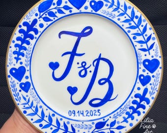 Hand Painted Ceramic Wedding Plate – Personalized Family Name Keepsake