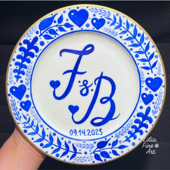 Hand Painted Ceramic Wedding Plate – Personalized Family Name