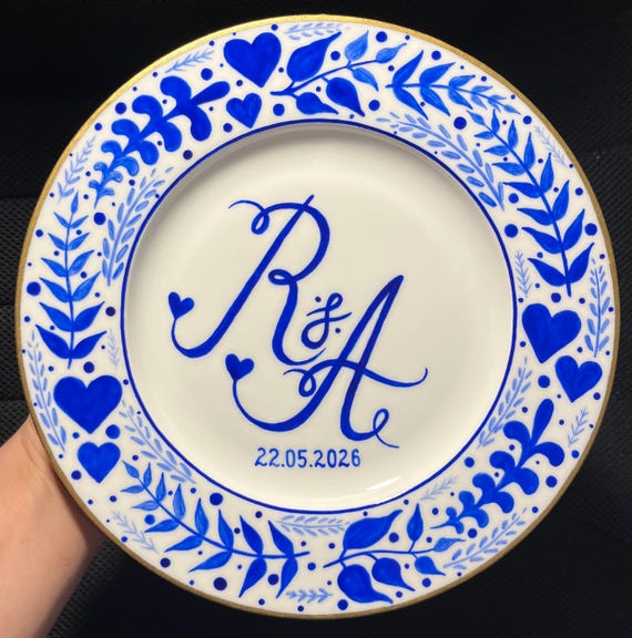 Custom Wedding Plate, Hand Painted Wedding Initials, Personalized Decorative Platter, Family Name Gift